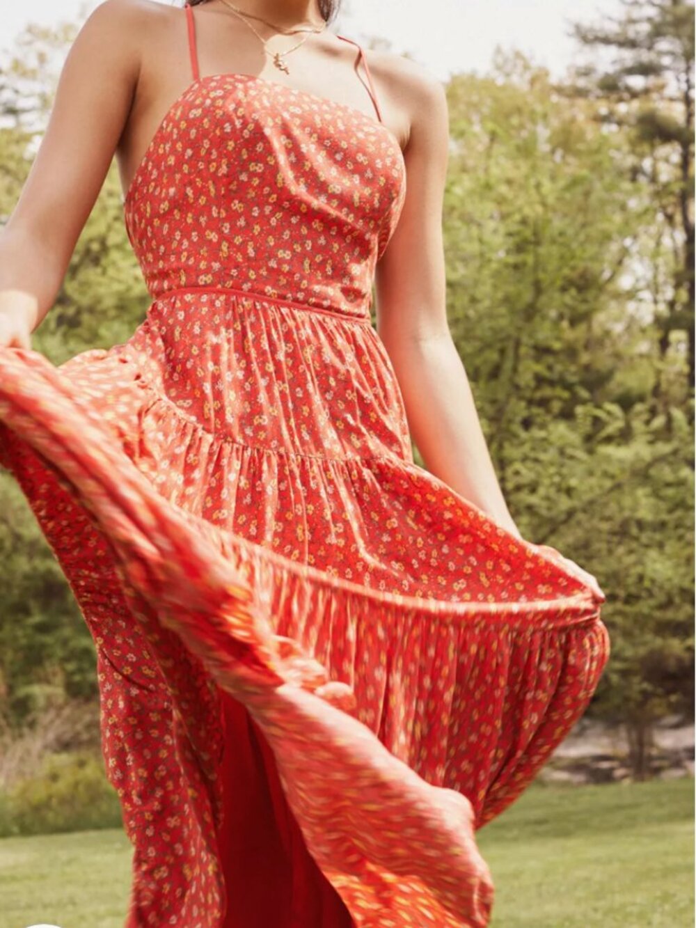 UO Sparks Fly Tiered Midi Dress